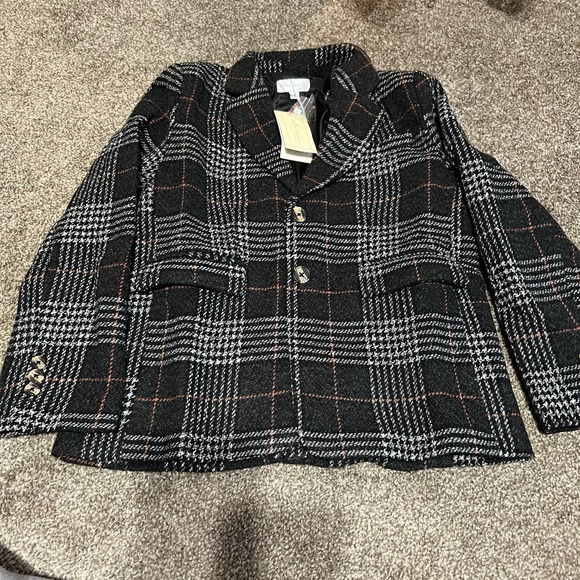 Boys Plaid Blazer‎ Jacket Black Gray Orange Size 8 Trish Scully - Picture 1 of 4